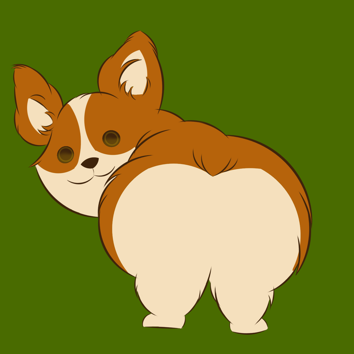 an illustrated corgi with green background